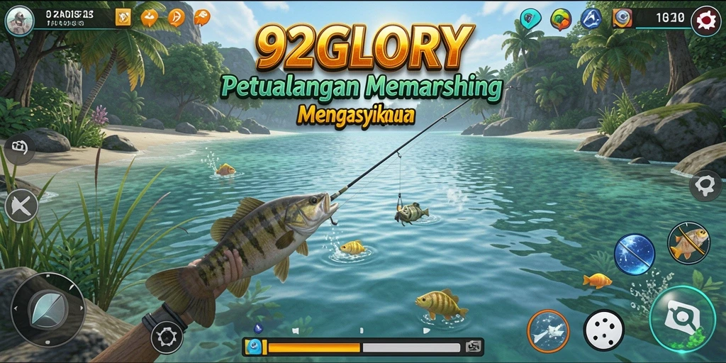 Screenshot utama 92GLORY menampilkan gameplay yang seru saat memancing.