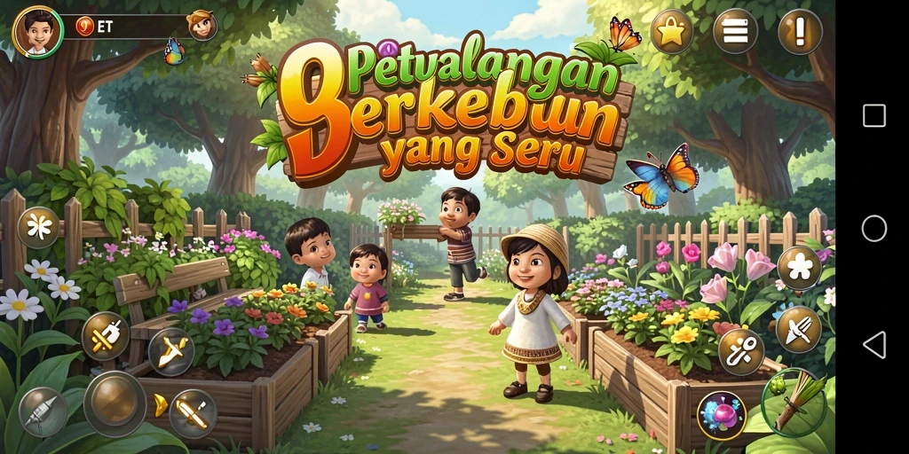 Tampilan menarik dari gameplay 9ET yang menampilkan kebun yang subur.