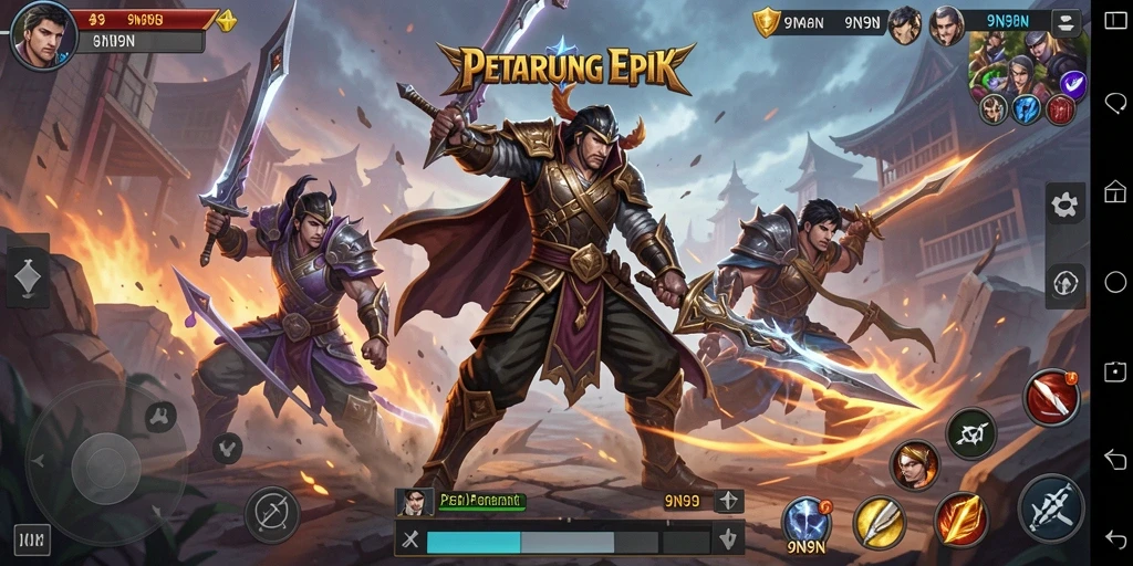 Tampilan gameplay mendebarkan dari 9N9N dengan karakter bertarung.