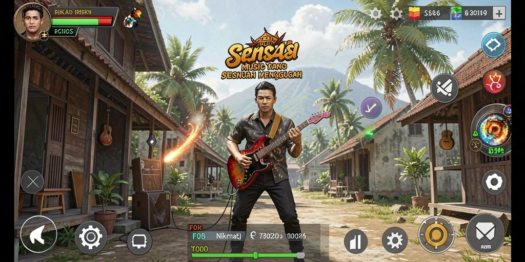 Screenshot gameplay F08 yang menunjukkan aksi musik yang seru.
