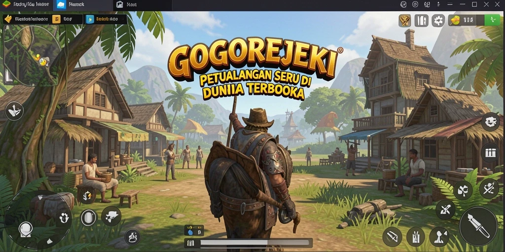 Tangkapan layar utama GOGOREJEKI menampilkan aksi seru di dunia Open World.