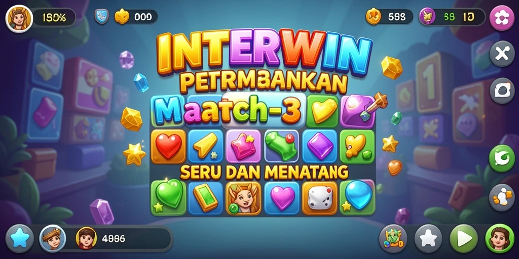Tangkapan layar INTERWIN menampilkan gameplay Match-3 yang menarik.