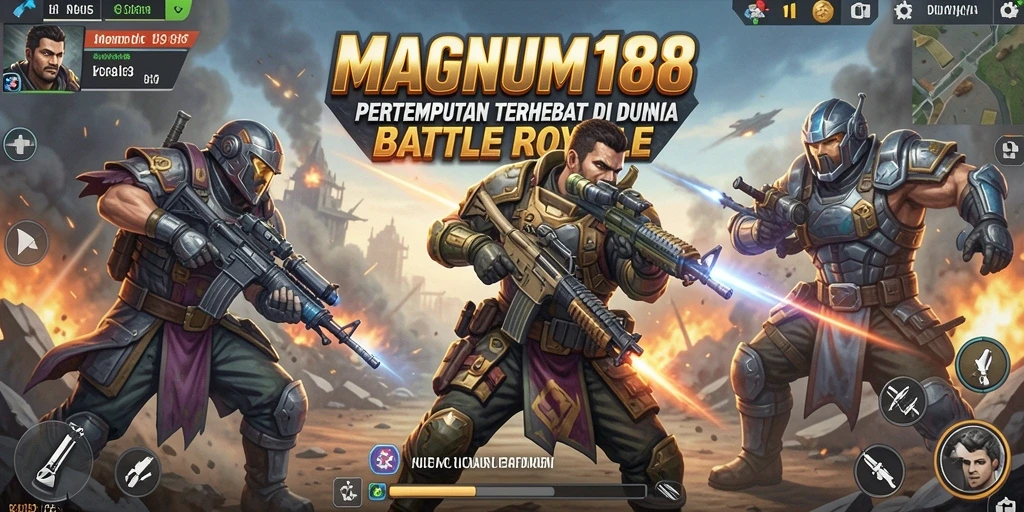 Tampilan aksi seru di MAGNUM188 dengan gameplay Battle Royale yang mendebarkan.
