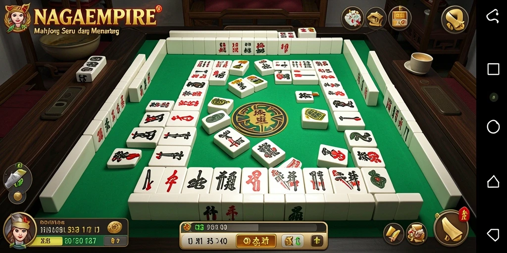 Screenshot gameplay NAGAEMPIRE yang menampilkan keseruan permainan Mahjong.