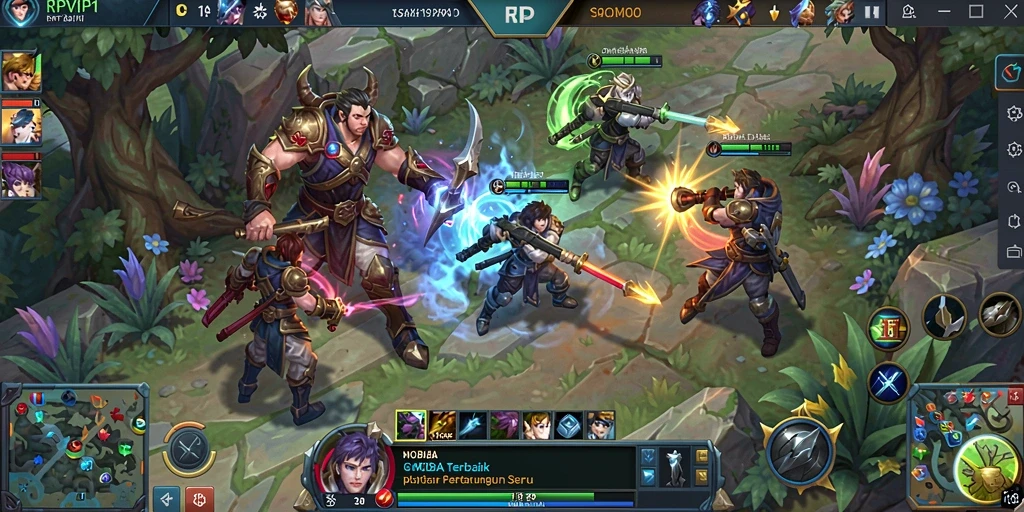 Screenshot menampilkan pertarungan seru dalam game MOBA.