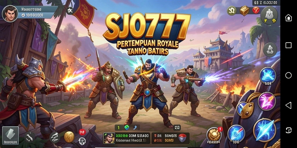 Tangkapan layar gameplay SJO777 menunjukkan aksi pertempuran seru di arena Battle Royale.