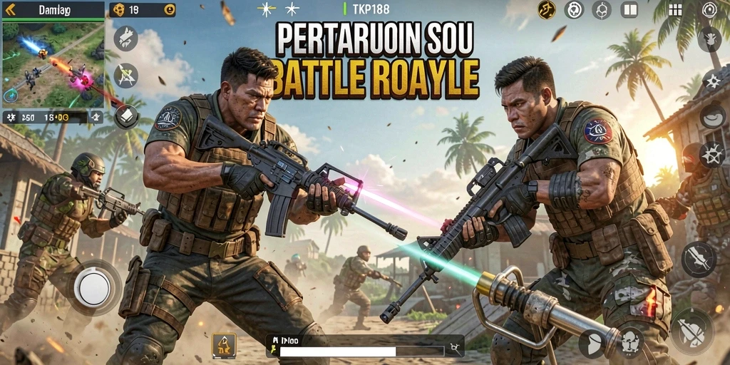Gameplay seru dan mendebarkan dalam TKP188 Battle Royale.