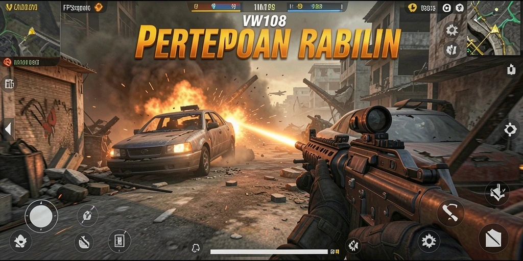 Tangkapan layar gameplay VW108 yang menampilkan aksi menembak seru.
