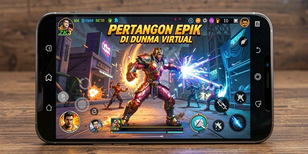 Screenshot ZK3 menampilkan pertarungan seru karakter bertarung di arena.