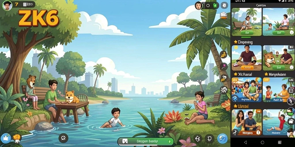 Tampilan gameplay ZK6 yang menyenangkan dan penuh warna.
